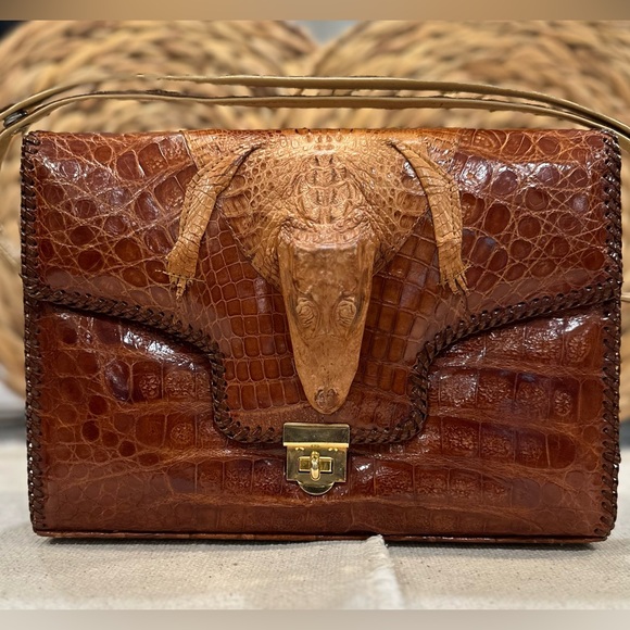 ✨VTG✨ 1950's Tourist Trade Alligator Purse Handbag w Taxidermy Baby Alligator - Picture 13 of 16